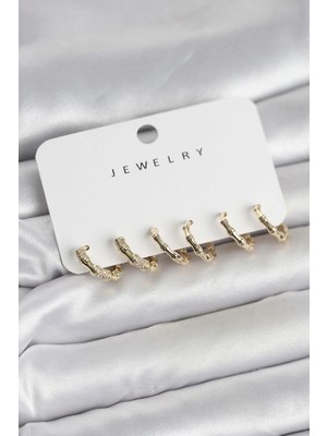 Butik Mey Ithalat® Gold Renk Pirinç Kemik Model 3 Çift Kadın Küpe Seti
