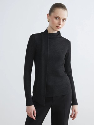 LC Waikiki Siyah Şal Detaylı Dik Yaka Kadın Body