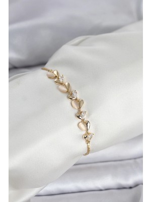 Butik Mey Ithalat® Gold Renk Zirkon Taşlı Sıralı Damla Model Asansörlü Kadın Bileklik