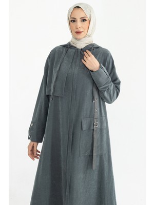 Kadeem Giyim Sahra Cupra Kemer Detaylı Ferace Antrasit - 422637