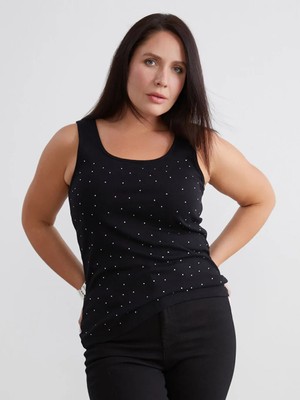 LC Waikiki Siyah Büyük Beden U Yaka Taşlı Kadın Atlet