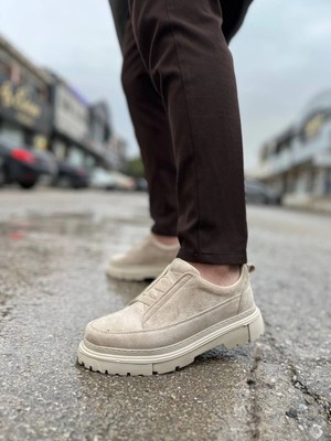 Zerenyus ZRK-703 Premium Bej Süet Lastikli Günlük Erkek Casual Ayakkabı