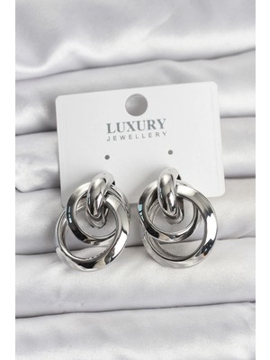 Belle Fusion Mey Ithalat® Gümüş Renk Halka Model Pirinç Kadın Küpe