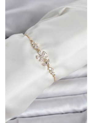 Butik Mey Ithalat® Gold Renk Zirkon Taşlı Papatya Model Asansörlü Kadın Bileklik