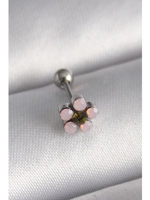 Belle Fusion Mey Ithalat® 316L Çelik Gümüş Renk Zirkon Taşlı Çiçek Tragus Piercing