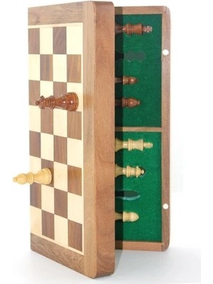 Aesco Mıknatıs Taşlı Ahşap Katlanabilir Kutulu Satranç Oyunu 35 cm
