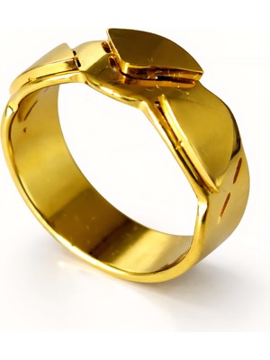 Formzen 316L Paslanmaz Çelik Gold Line Yüzük – Modern Geometrik Tasarım
