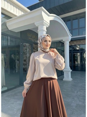 Foremia Arka Fermuar Detay Saten Tunik-Taş -