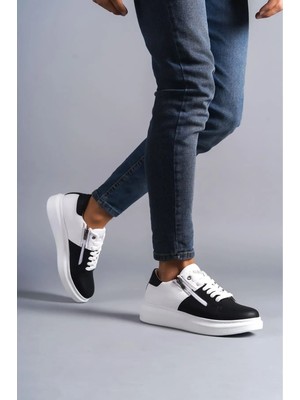Aymood SLW155 Impact Bağcıklı ve Fermuarlı Cilt Erkek Günlük Sneaker Ayakkabı Bt Beyaz/siyah