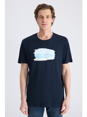 D'S Damat Ds Damat Regular Fit Lacivert Düz %100 Pamuklu T-Shirt 4HC144701015M