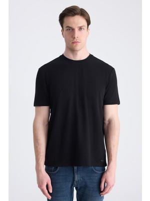 D'S Damat Ds Damat Regular Fit Siyah Düz %100 Pamuklu T-Shirt 4HC1400110372