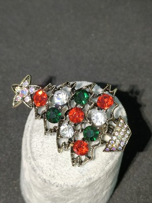 Vulwox Kırmızı Yeşil Taşlı Noel Ağacı Broş