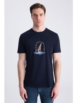 D'S Damat Ds Damat Regular Fit Lacivert Düz %100 Pamuklu T-Shirt 4HC1438310242