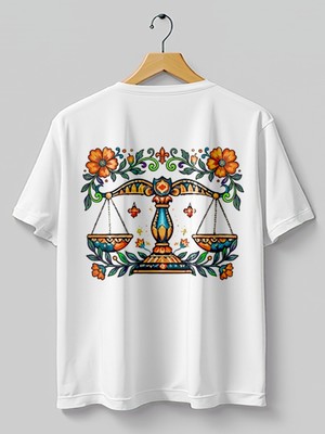 Base Art Tasarım Tişört Terazi Burcu Oversize Unisex
