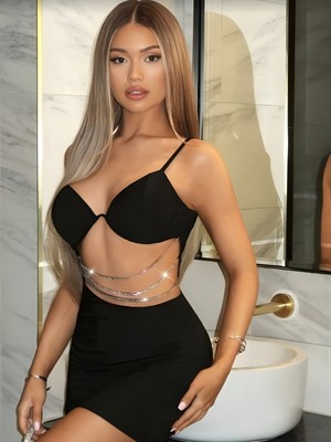 Pijamask Kadın Zincir Detaylı Dekolteli Gece Elbisesi