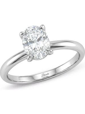 Lilarote Altın Oval Taşlı Beyaz Altın Yüzük