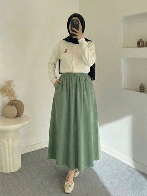 Foremia Cepli Bel Lastikli Etek-Haki -