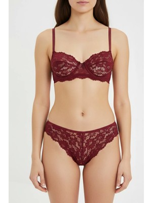 Laperissa Bordo Ince Dantel Şık Ip Askılı Iç Giyim Takımı