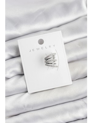Aesco Gümüş Renk Pirinç Zirkon Taşlı Kıkırdak Earcuff Küpe