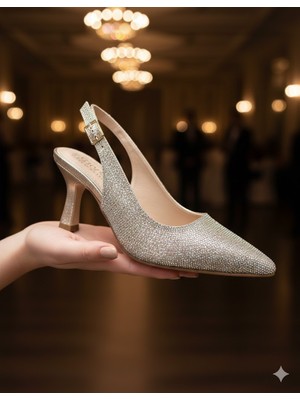 Kindep (Park Moda) Damla Taş Detaylı Burnu Kapalı Abiye Kadın Ayakkabı Ros