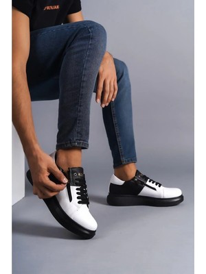 Aymood SLW155 Impact Bağcıklı ve Fermuarlı Cilt Erkek Günlük Sneaker Ayakkabı St Siyah/beyaz