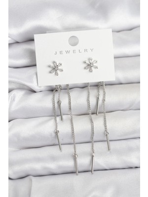 Aesco Çiçek Model Gümüş Pirinç Sallantılı Kadın Küpe