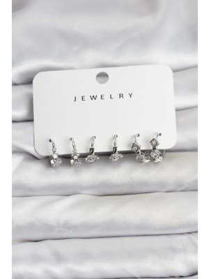 Aesco Gümüş Renk Pirinç Yıldız Modelli Kadın Küpe Seti