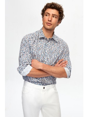 Twn Slim Fit Lacivert Baskılı %100 Pamuklu Gömlek 2EC0221062590
