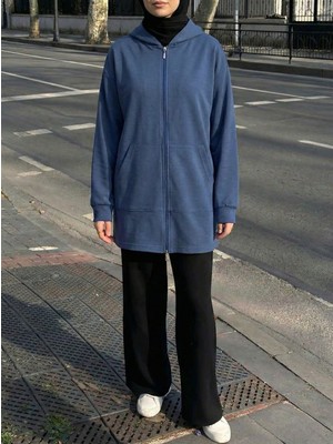 Foremia Kapşonlu Fermuar Detay Oysho Hırka-Indigo -