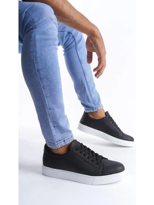 Aymood SLW165 Elite Cilt Erkek Günlük Sneaker Ayakkabı Bt Siyah
