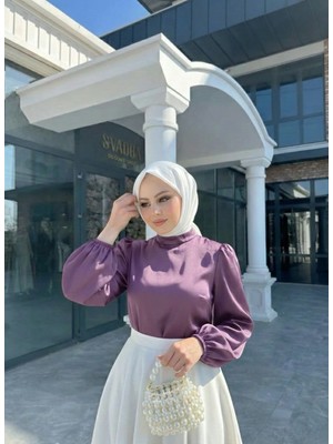 Foremia Arka Fermuar Detay Saten Tunik-Gül Kurusu -