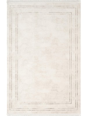 Karmen Halı Look Classıc LK001W Çerçeveli Krem Gri Klasik Desen Akrilik Dokuma Taban Tozuaz Oturma Odası Halısı