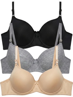 Laperissa Kaplı/pedli Dolgusuz Balenli Comfort Sütyen Üçlü Set Siyah/gri/ten