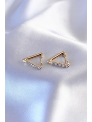 Aesco Gold Renk Zirkon Taşlı Üçgen Model Kadın Küpe
