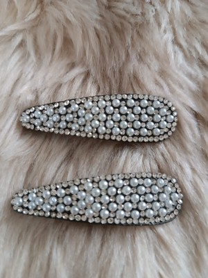 Efna Store Zirkon Taşlı Üçgen Model Incili 2 Li Kadın Çıt Çıt Toka 6,5 cm