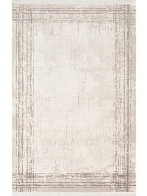 Karmen Halı Look Classıc LK003G Çerçeveli Krem Gri Modern Desen Akrilik Dokuma Taban Tozuaz Oturma Odası Halısı
