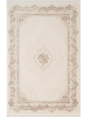 Karmen Halı Look Classıc LK004G Çerçeveli Krem Klasik Desen Akrilik Dokuma Taban Tozuaz Oturma Odası Halısı