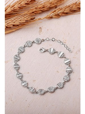 Sümer Telkari Baget Taşlı Işıltı Yolu Rodyumlu 925 Ayar Gümüş Bileklik 4893