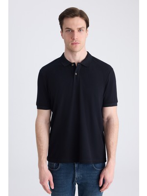 D'S Damat Ds Damat Regular Fit Lacivert Pike Dokulu %100 Pamuklu T-Shirt 4HC14TV02002M