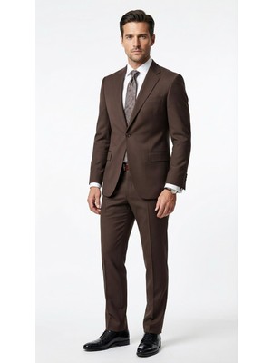 Plus Scorpion Slim Fit  Erkek Takım Elbise Premium Polyviscon Likralı Tek Düğme Çift Yırtmaçlı  Modern Kesim