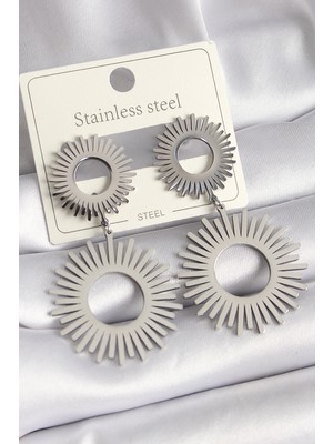 Aesco 316L Çelik Gümüş Renk Sallantı Güneş Model Kadın Küpe