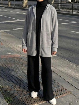 Foremia Kapşonlu Fermuar Detay Oysho Hırka-Gri -