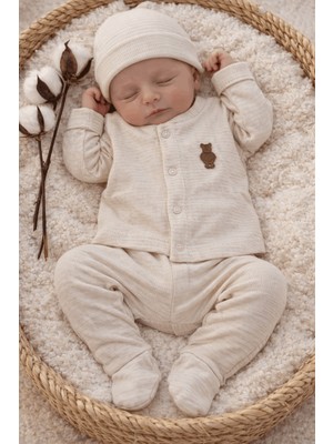 Bilge Trend Yeni Doğan Bebek 3 Parça Ayıcık Nakışlı Hastane Çıkışı Zıbın Seti