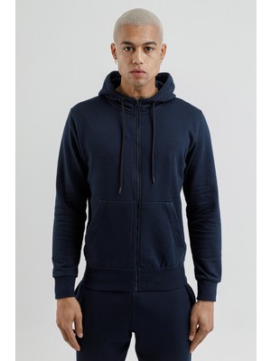 Airlife Sportswear Erkek Kapüşonlu ve Tam Boy Fermuarlı Sweatshirt Lacivert