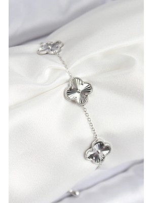 Aesco Vıp Pirinç Yonca Model Gümüş Renk Kadın Bileklik