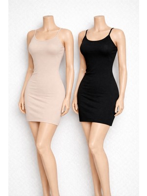 Belpa Likralı Ayarlanabilir Ip Askılı Elbise Astarı, Jüpon Elbise Astarı, Kombinezon 2'li Paket