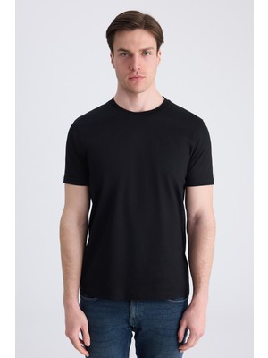D'S Damat Ds Damat Regular Fit Siyah Düz %100 Pamuklu T-Shirt 4HC1447010352