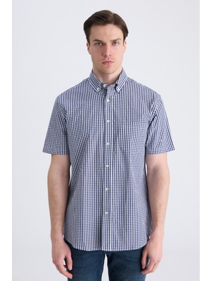 D'S Damat Ds Damat Regular Fit Lacivert Kareli %100 Pamuklu Gömlek 4HF0292483142