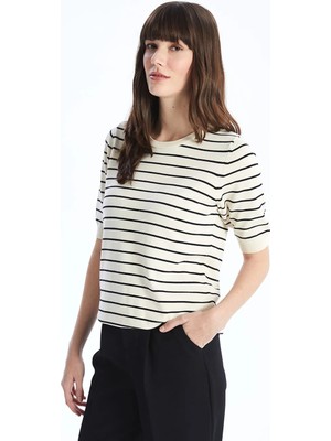 Lc Waikiki Yeni Sezon Bisiklet Yaka Çizgili Kısa Kollu Kadın Triko Kazak