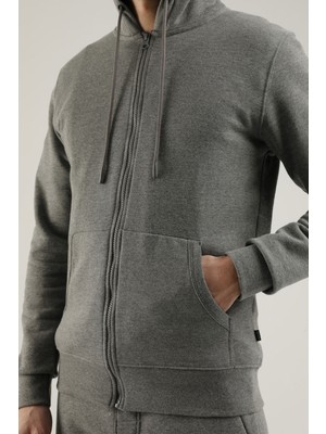 Airlife Sportswear Erkek Kapüşonlu Fermuarlı Sweatshirt Titanyum